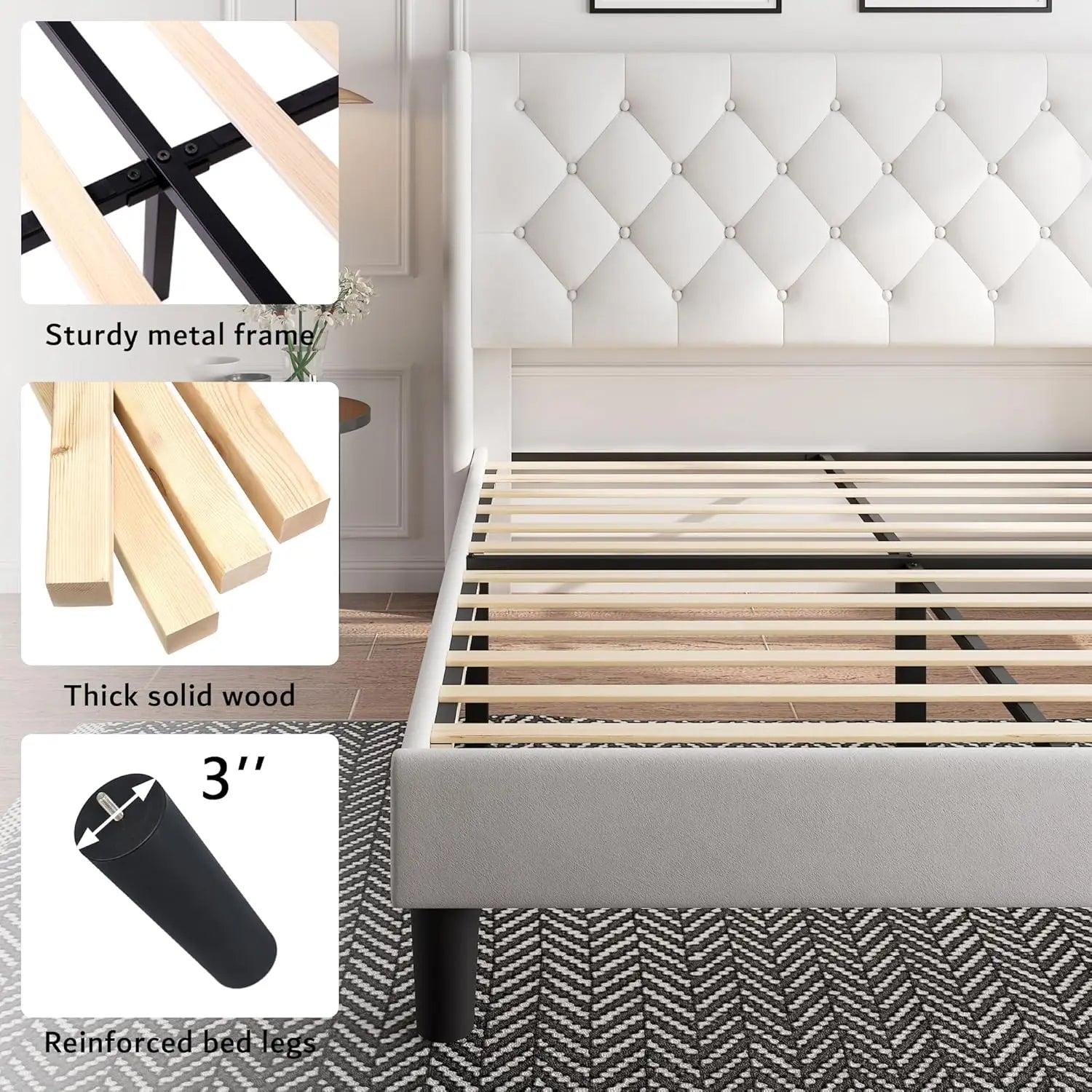 Velvet Tufted Platform Bed Frame