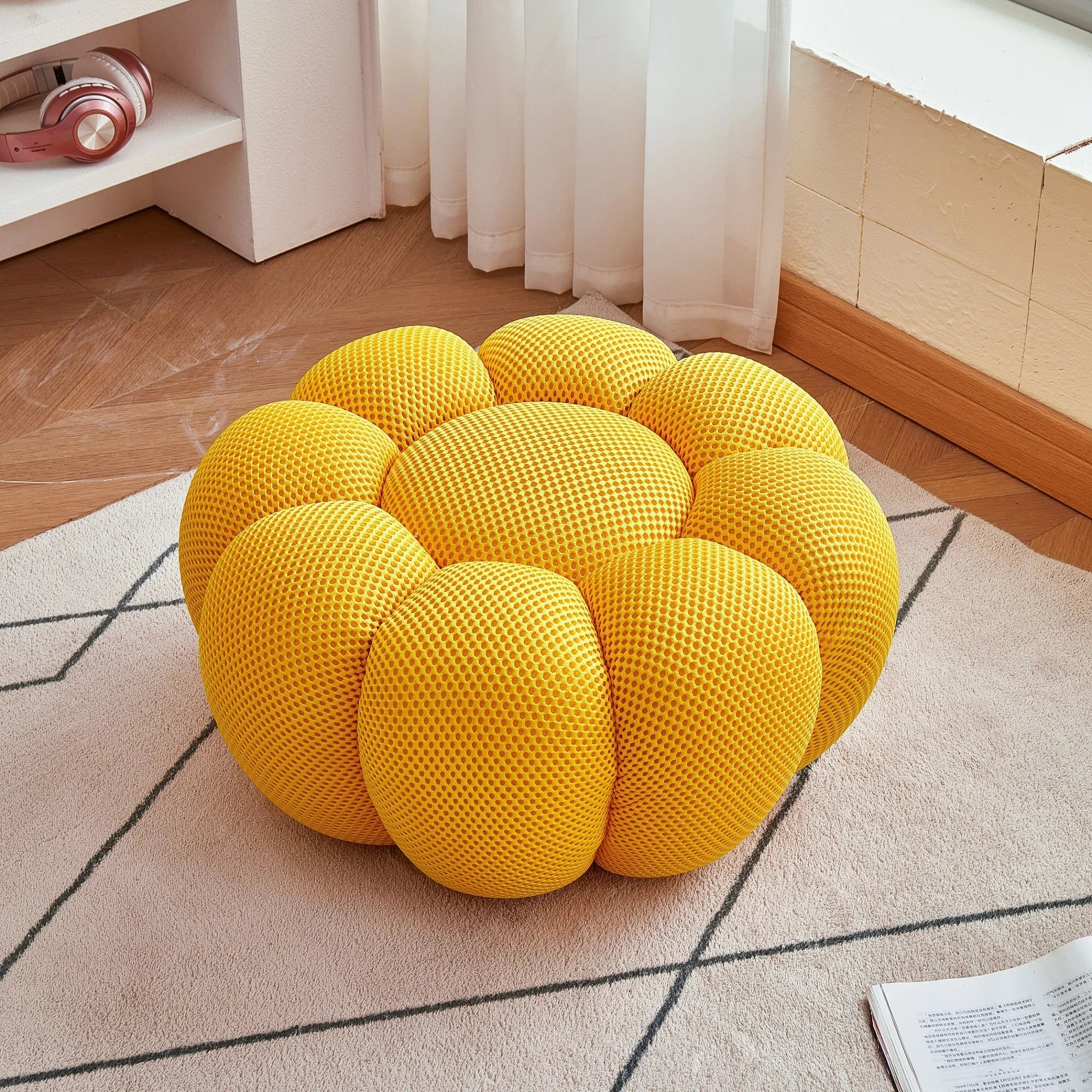 Round Fabric Footstool Ottoman