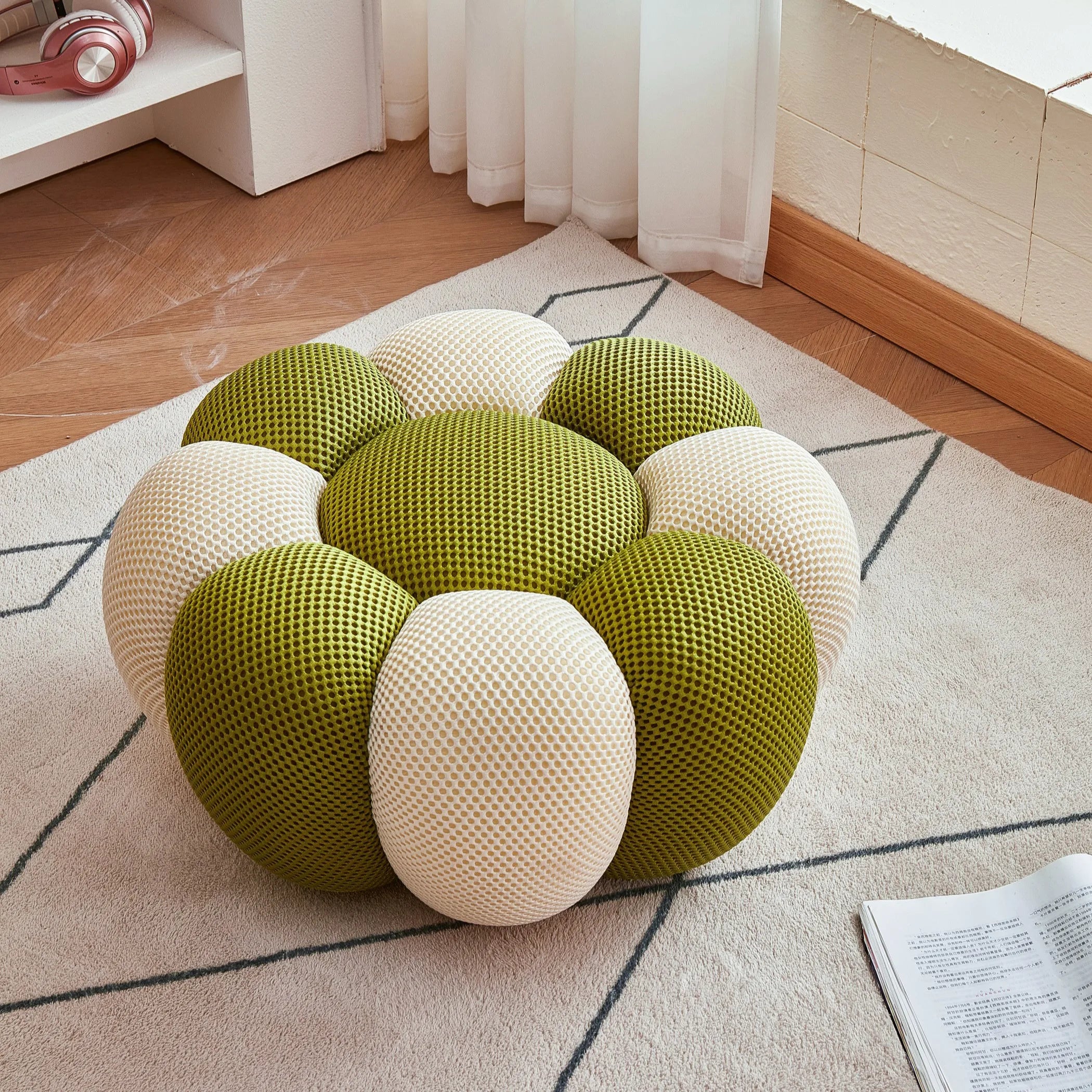 Round Fabric Footstool Ottoman