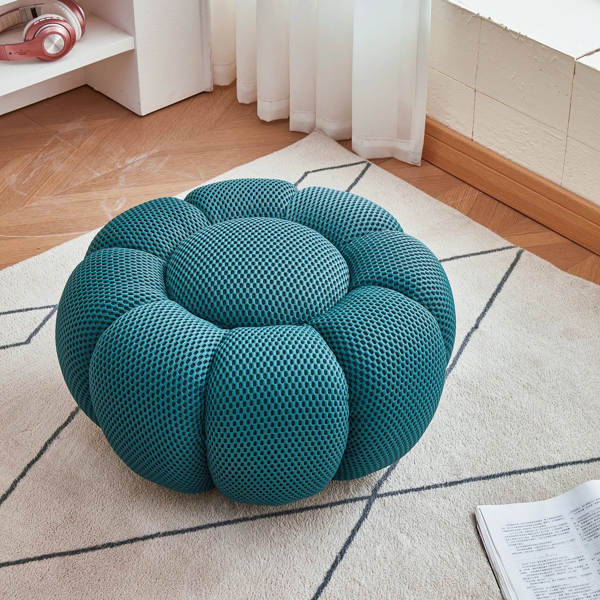 Round Fabric Footstool Ottoman