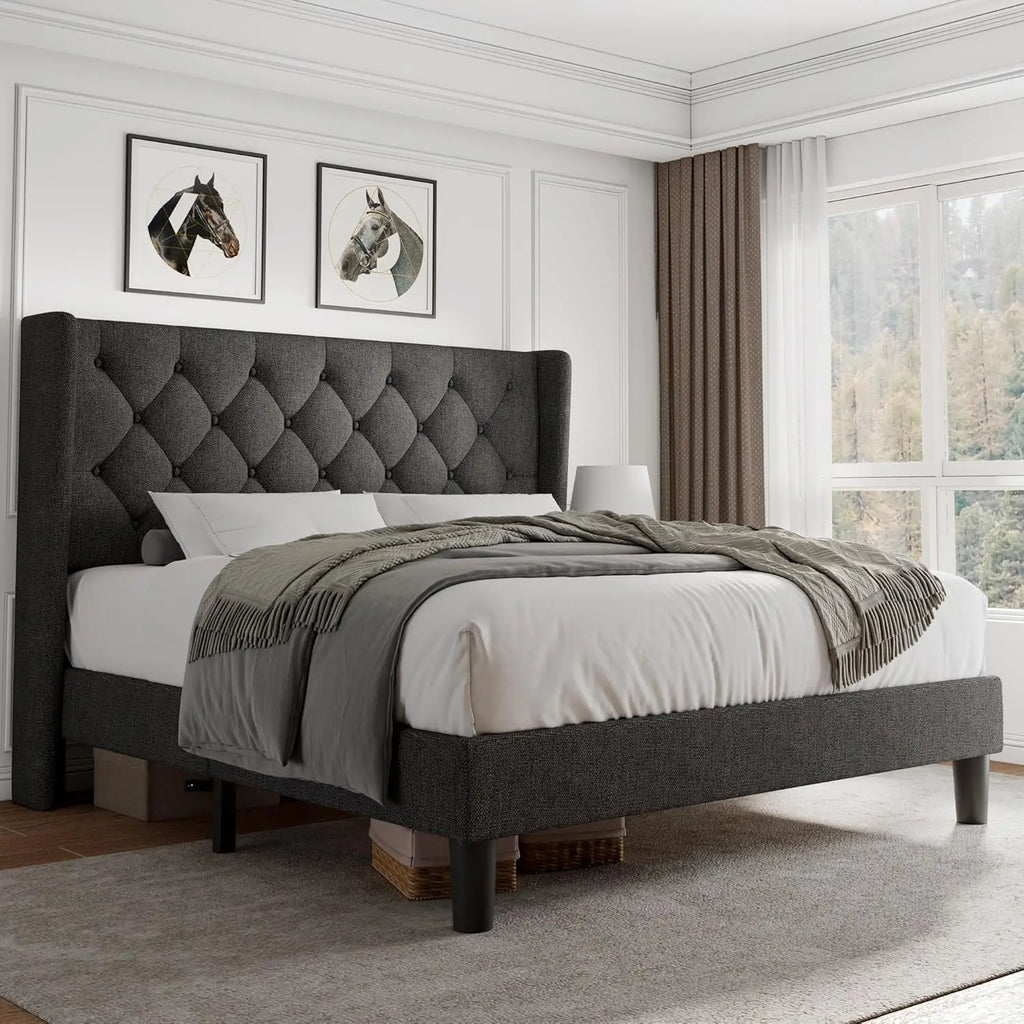 Velvet Tufted Platform Bed Frame