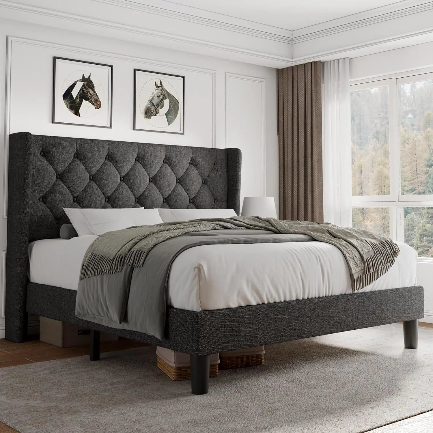 Velvet Tufted Platform Bed Frame