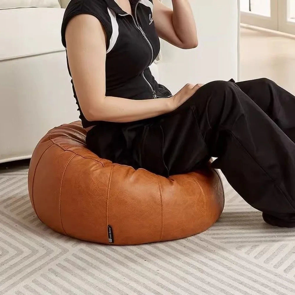 Round Storage Pouf, PU Leather