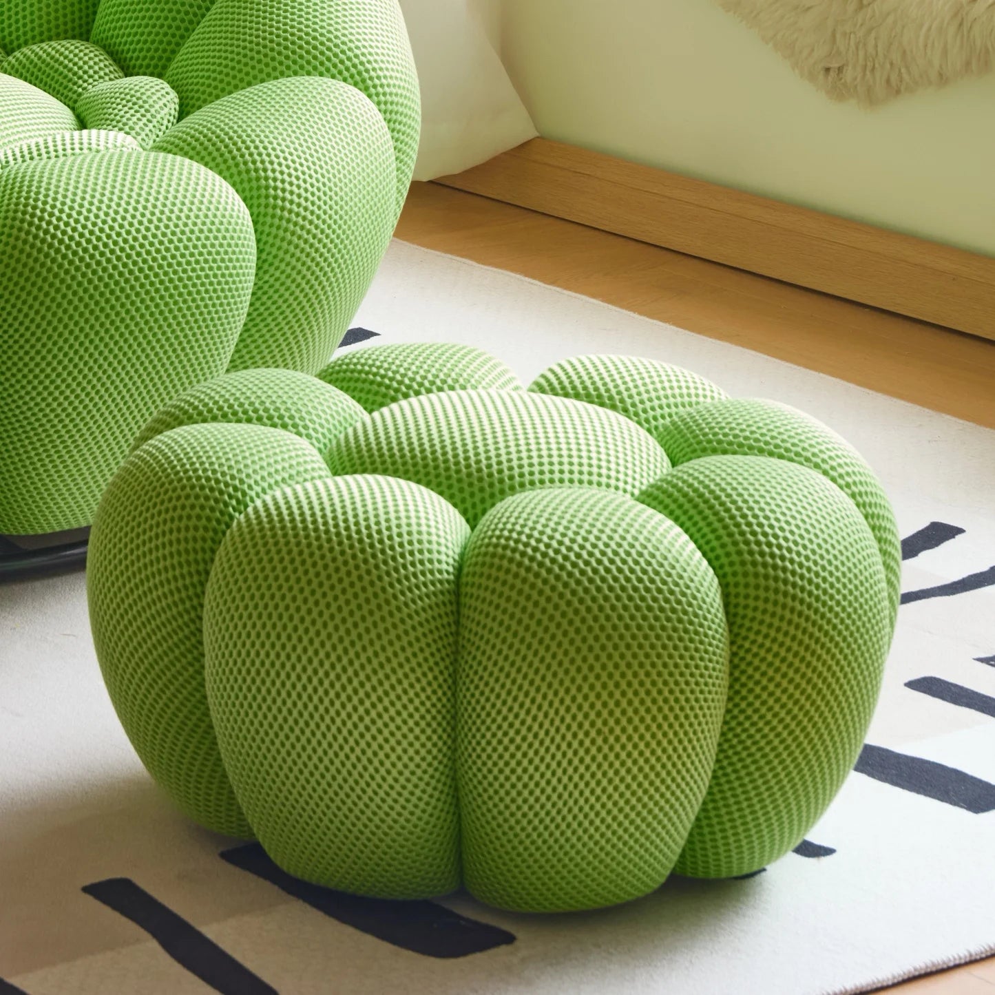 Round Fabric Footstool Ottoman