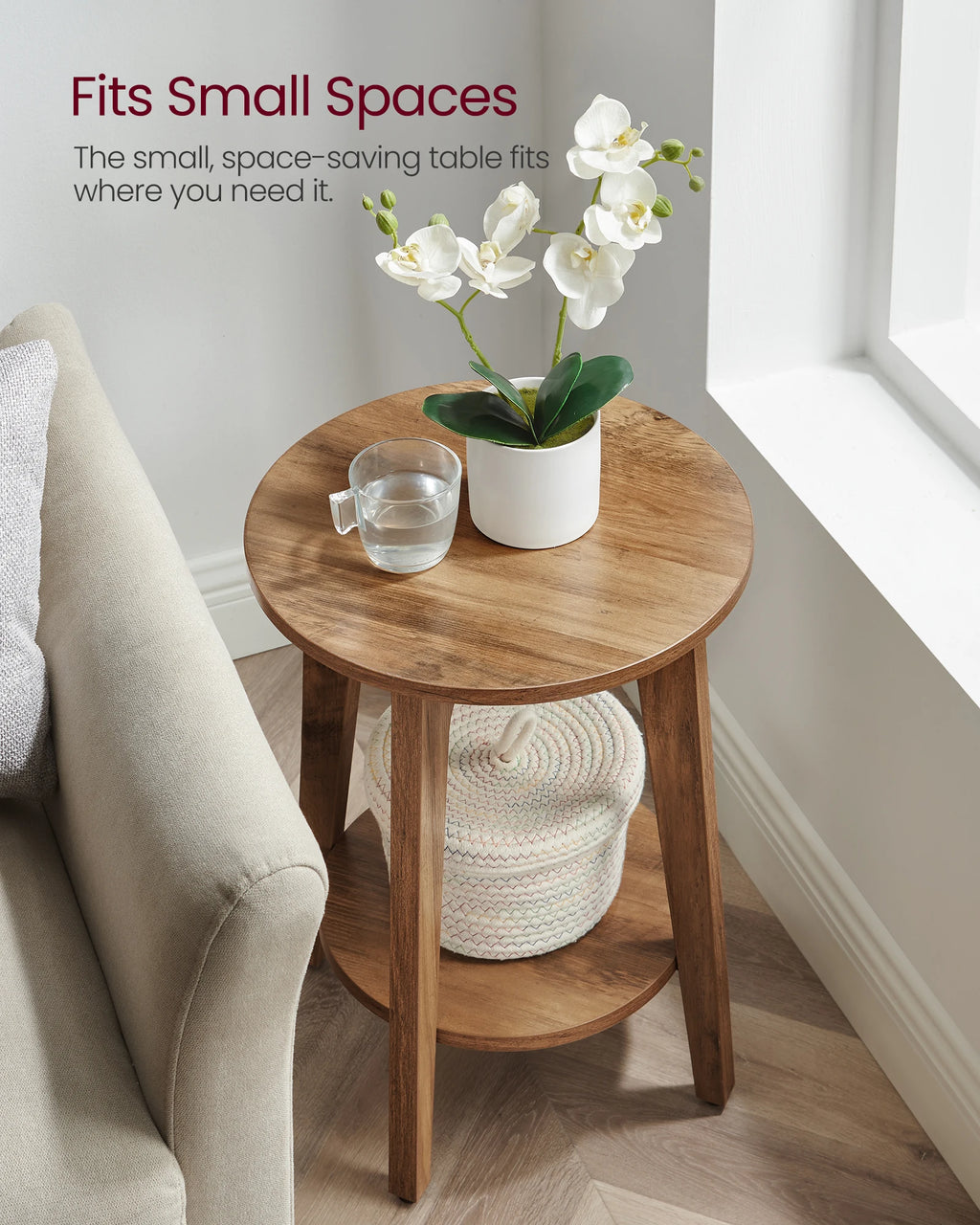 Round End Table with Shelf