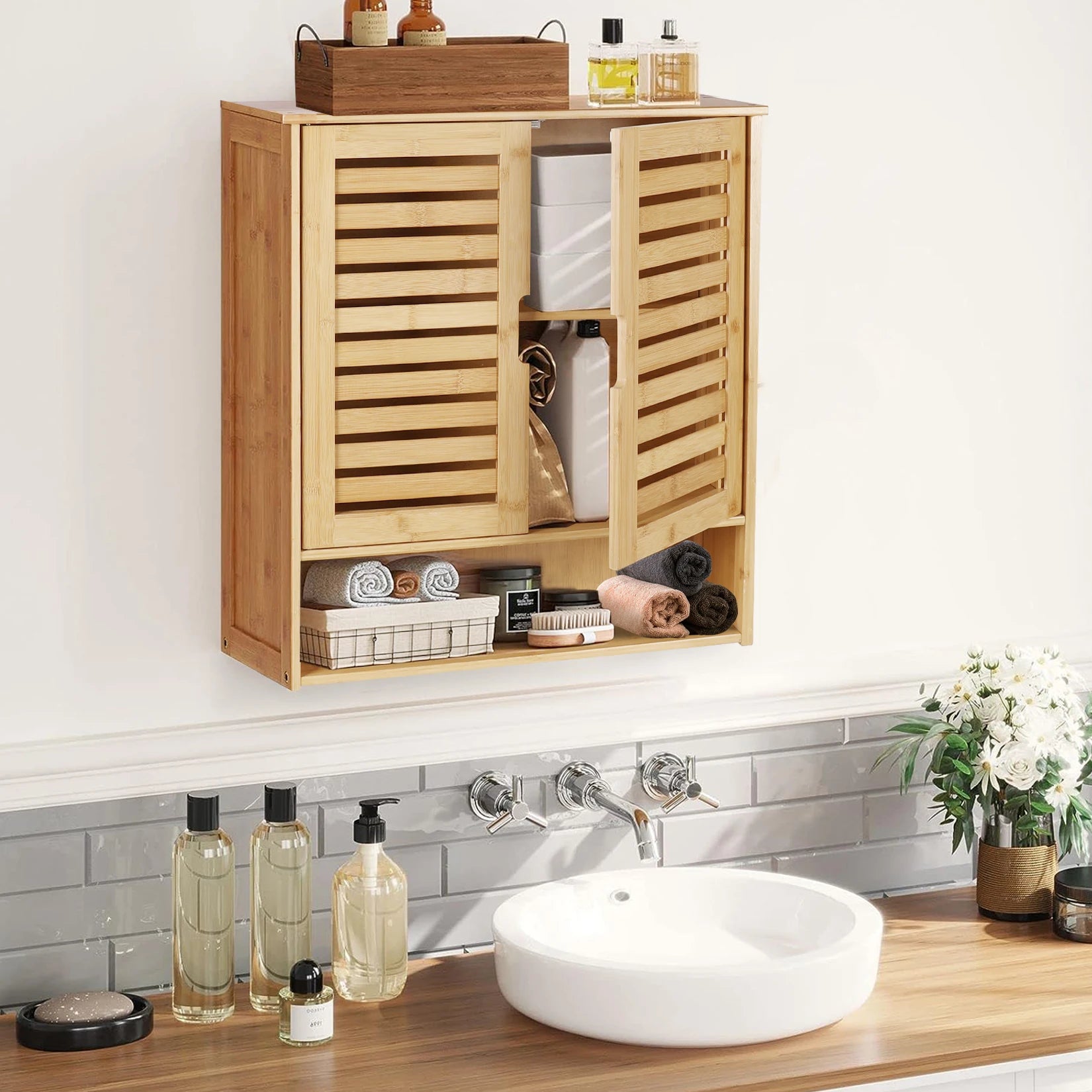 Wall-Mounted Bamboo Bathroom Cabinet