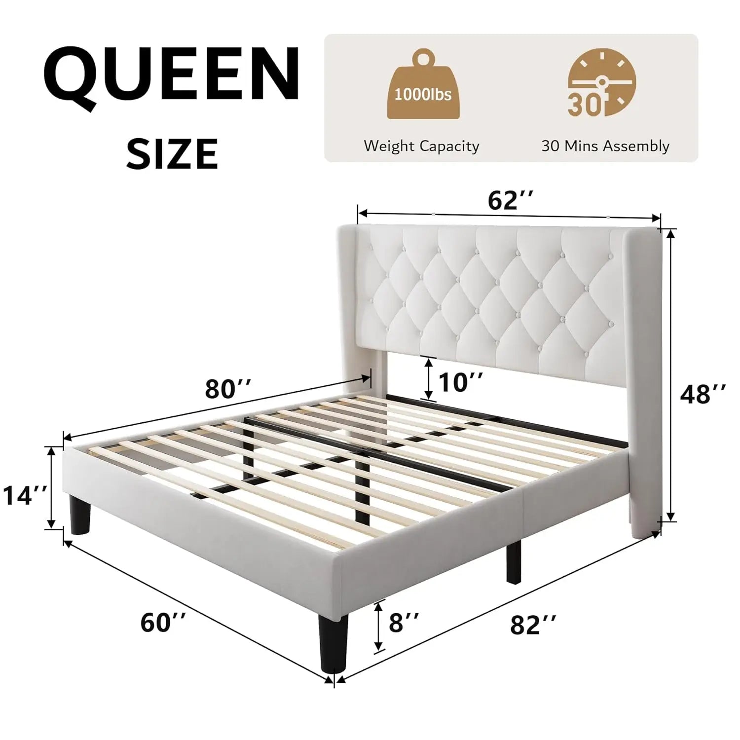 Velvet Tufted Platform Bed Frame