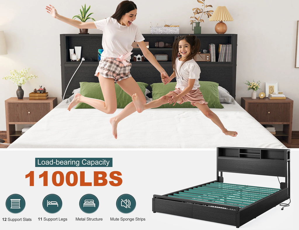 Metal Platform Bed with Storage Drawers
