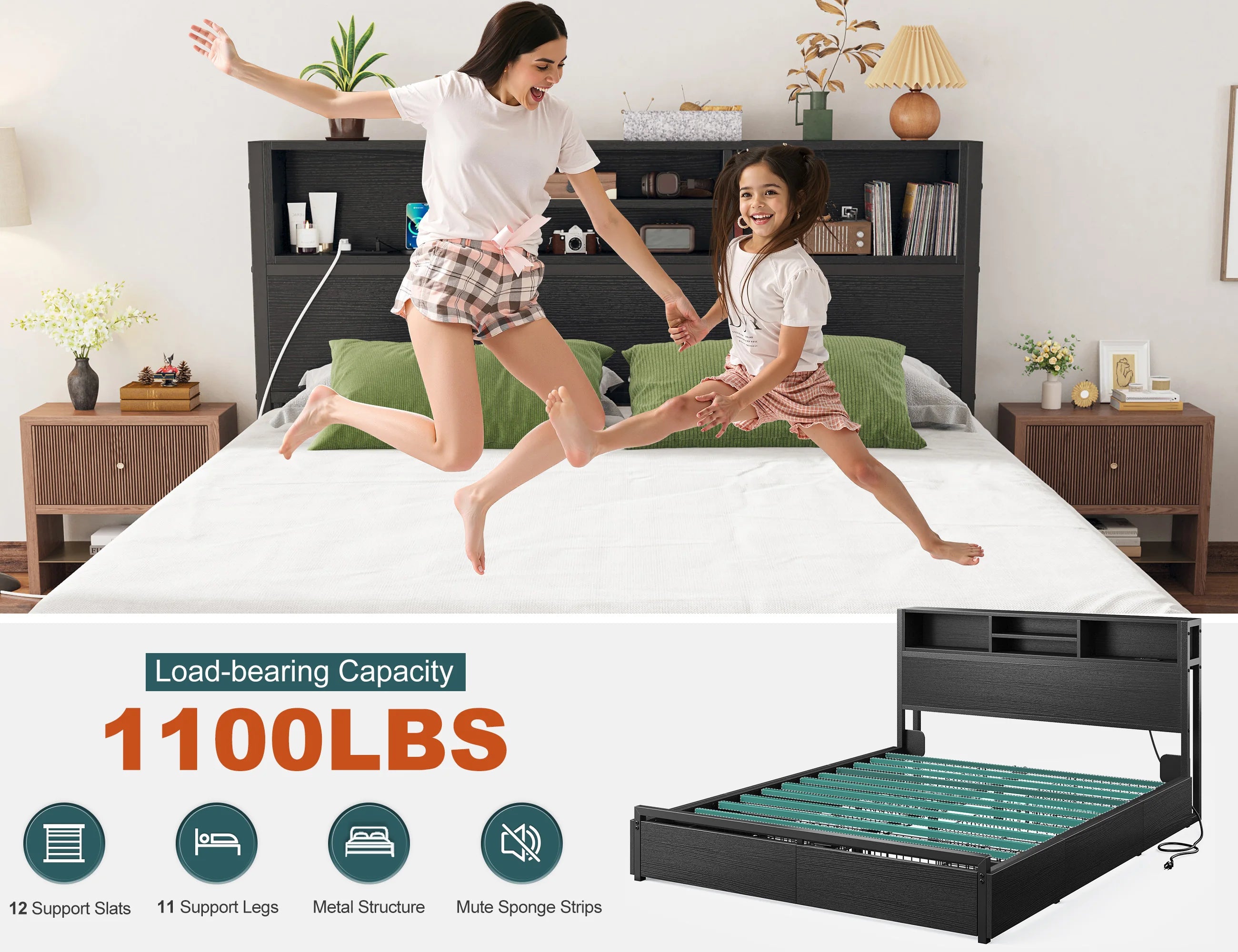 Metal Platform Bed with Storage Drawers