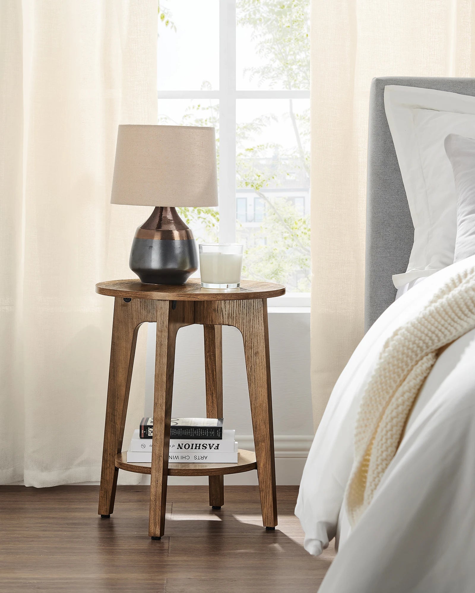 Round End Table with Shelf