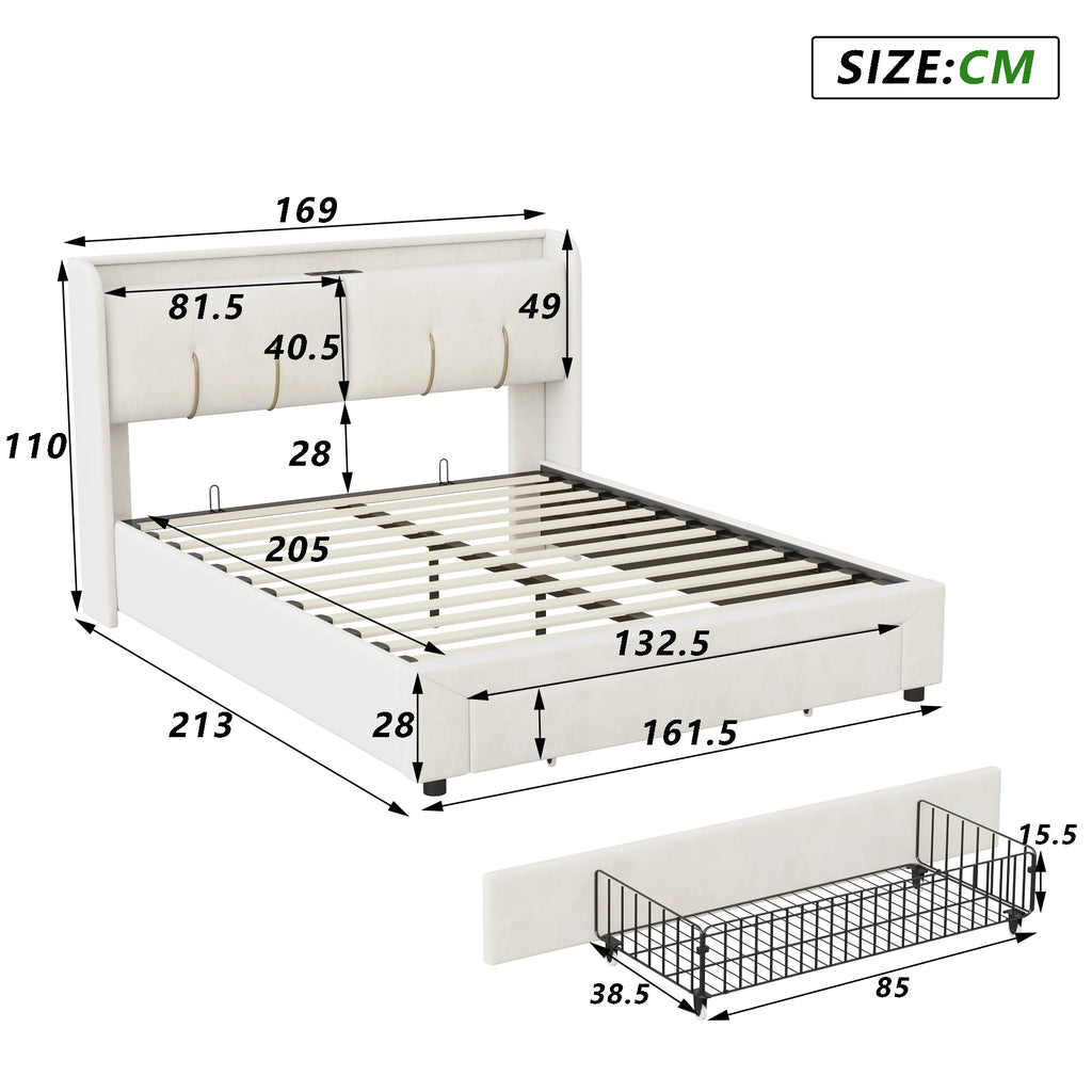 Upholstered Storage Bed Frame with LED & USB