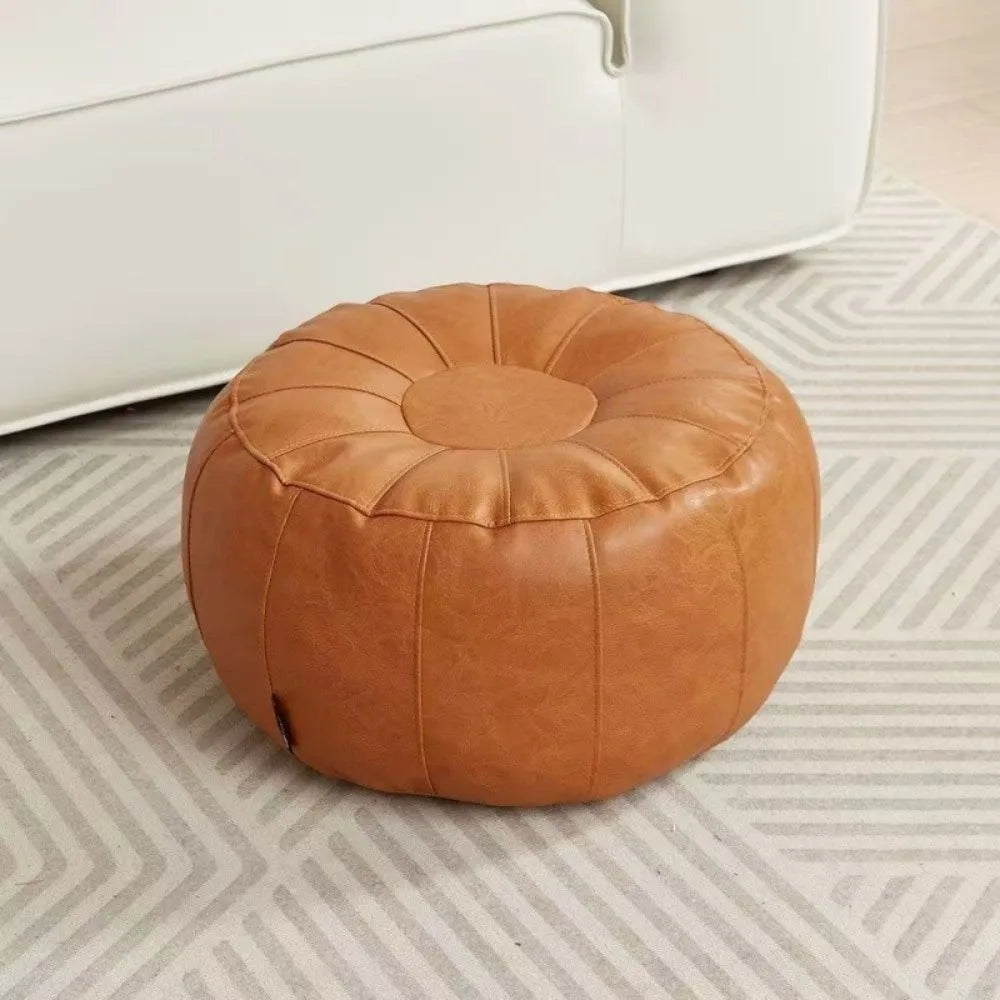Round Storage Pouf, PU Leather