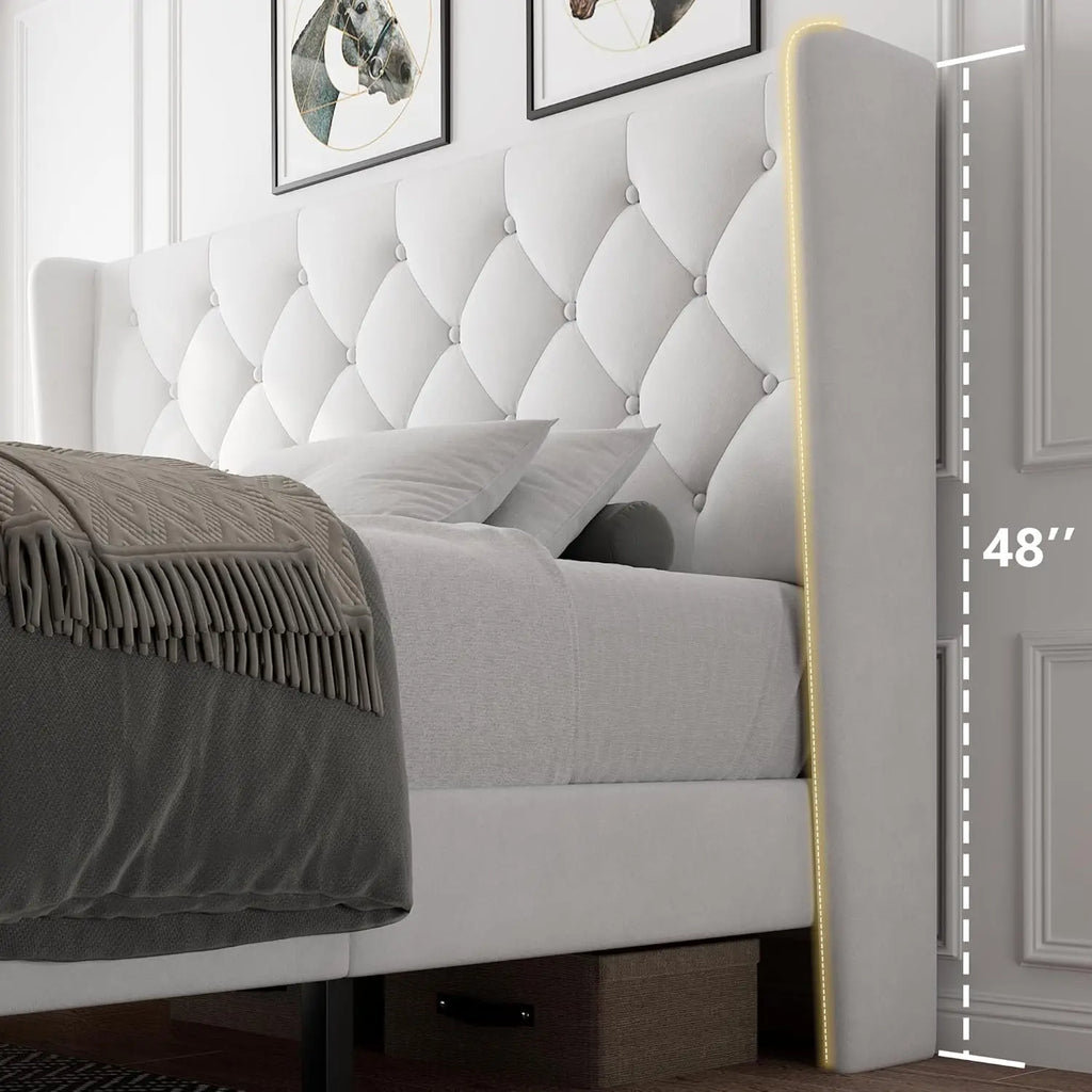 Velvet Tufted Platform Bed Frame