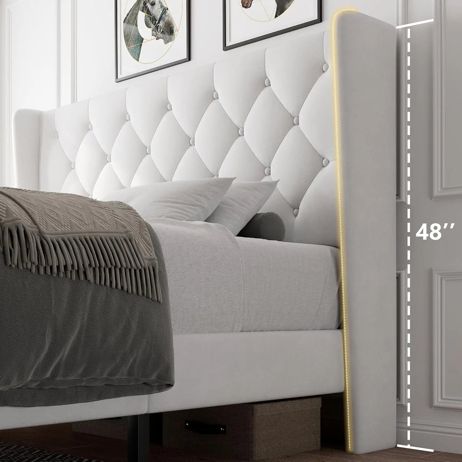 Velvet Tufted Platform Bed Frame