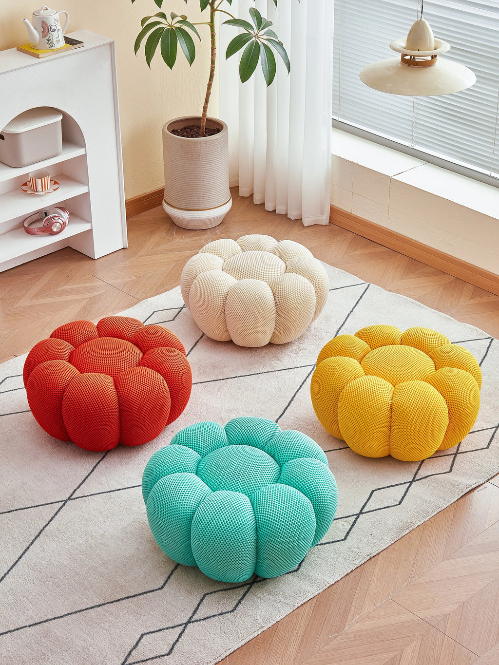 Round Fabric Footstool Ottoman