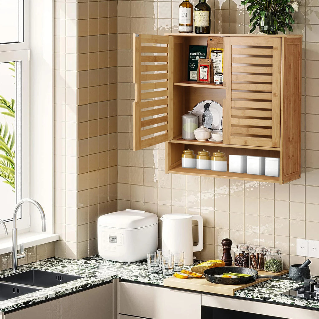 Wall-Mounted Bamboo Bathroom Cabinet