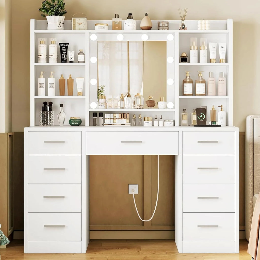 Makeup Vanity with Outlet & Storage