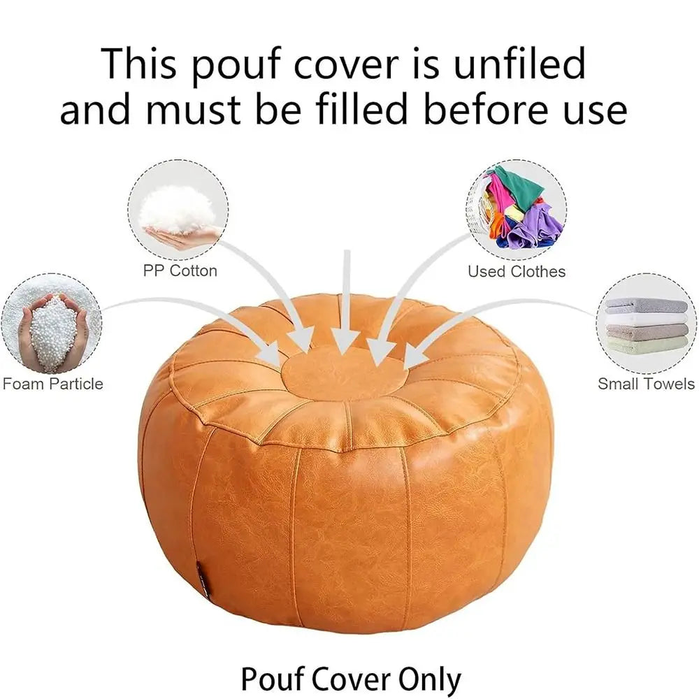 Round Storage Pouf, PU Leather