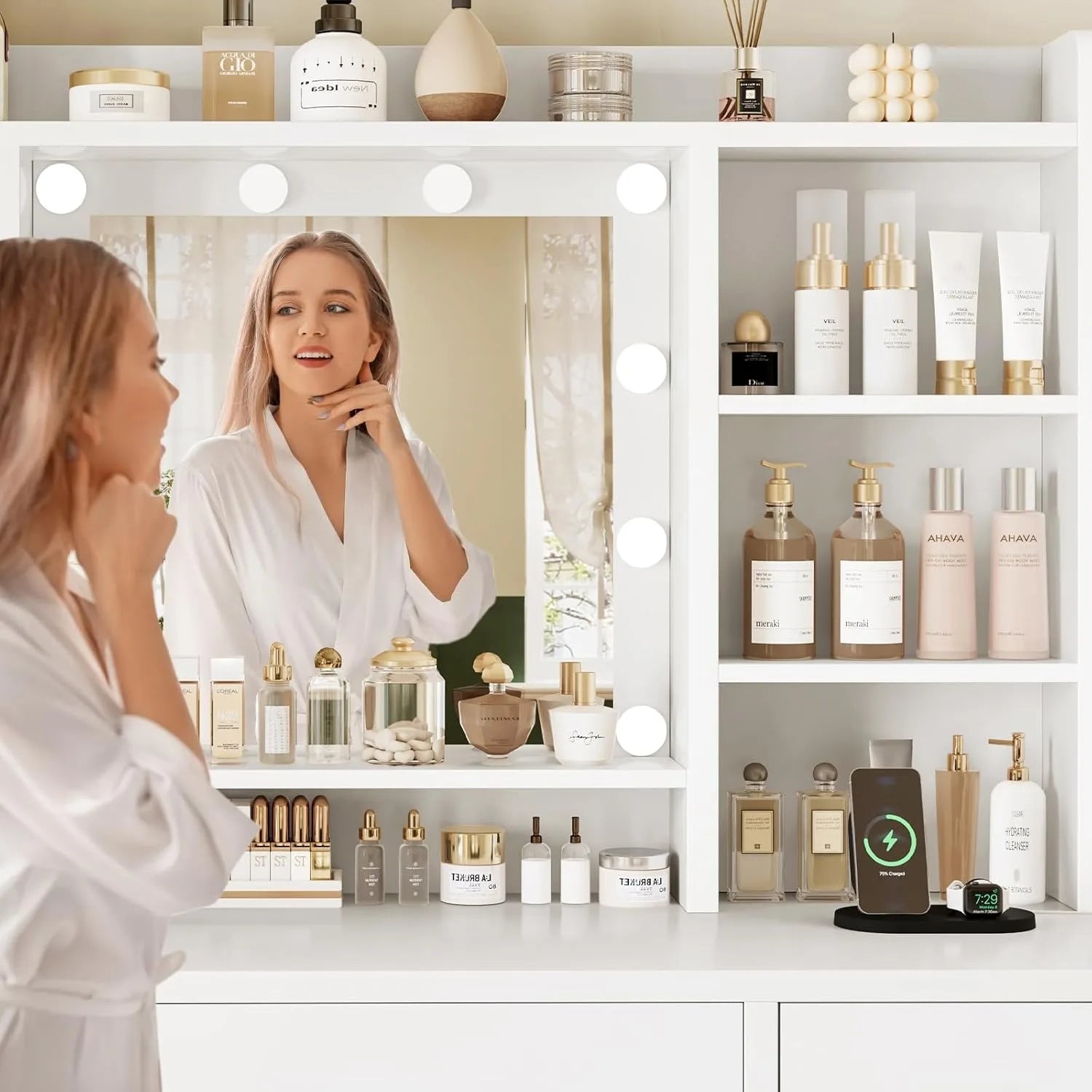 Makeup Vanity with Outlet & Storage