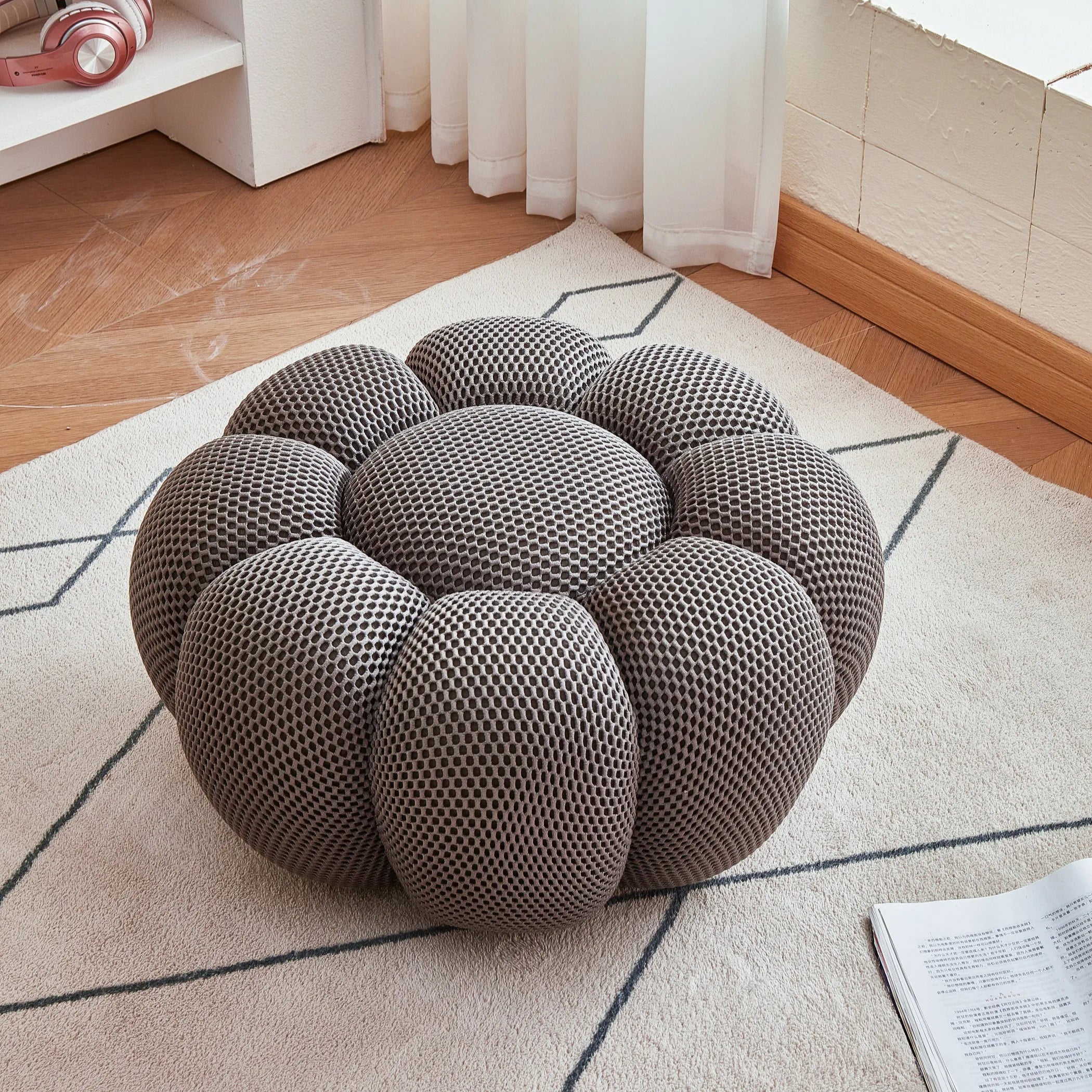 Round Fabric Footstool Ottoman