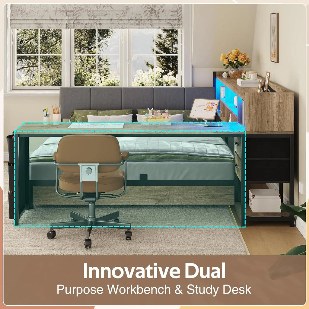 Corner Storage Bed with Desk Headboard