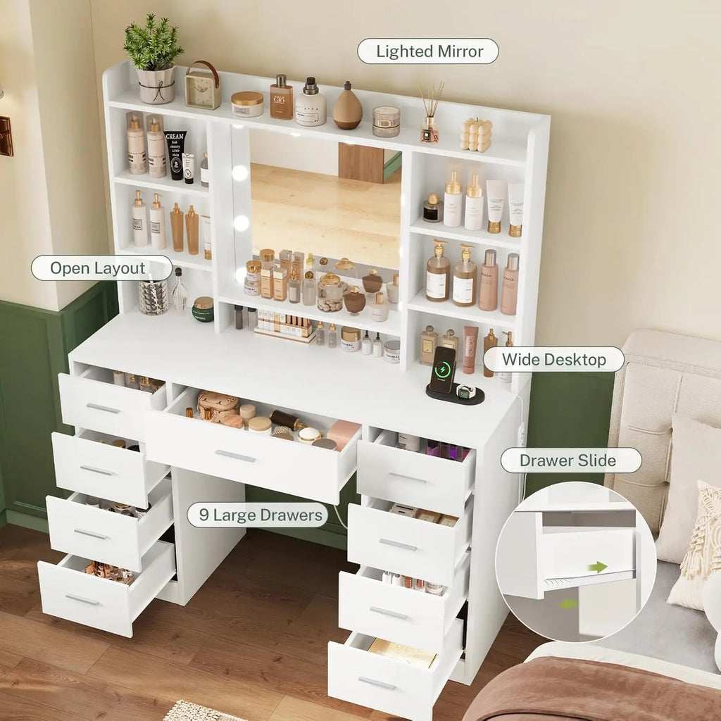 Makeup Vanity with Outlet & Storage