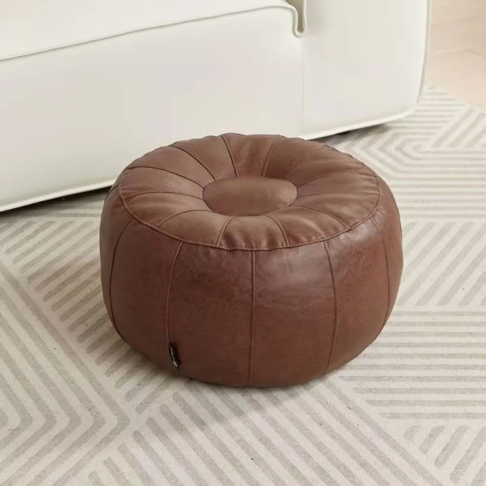 Round Storage Pouf, PU Leather