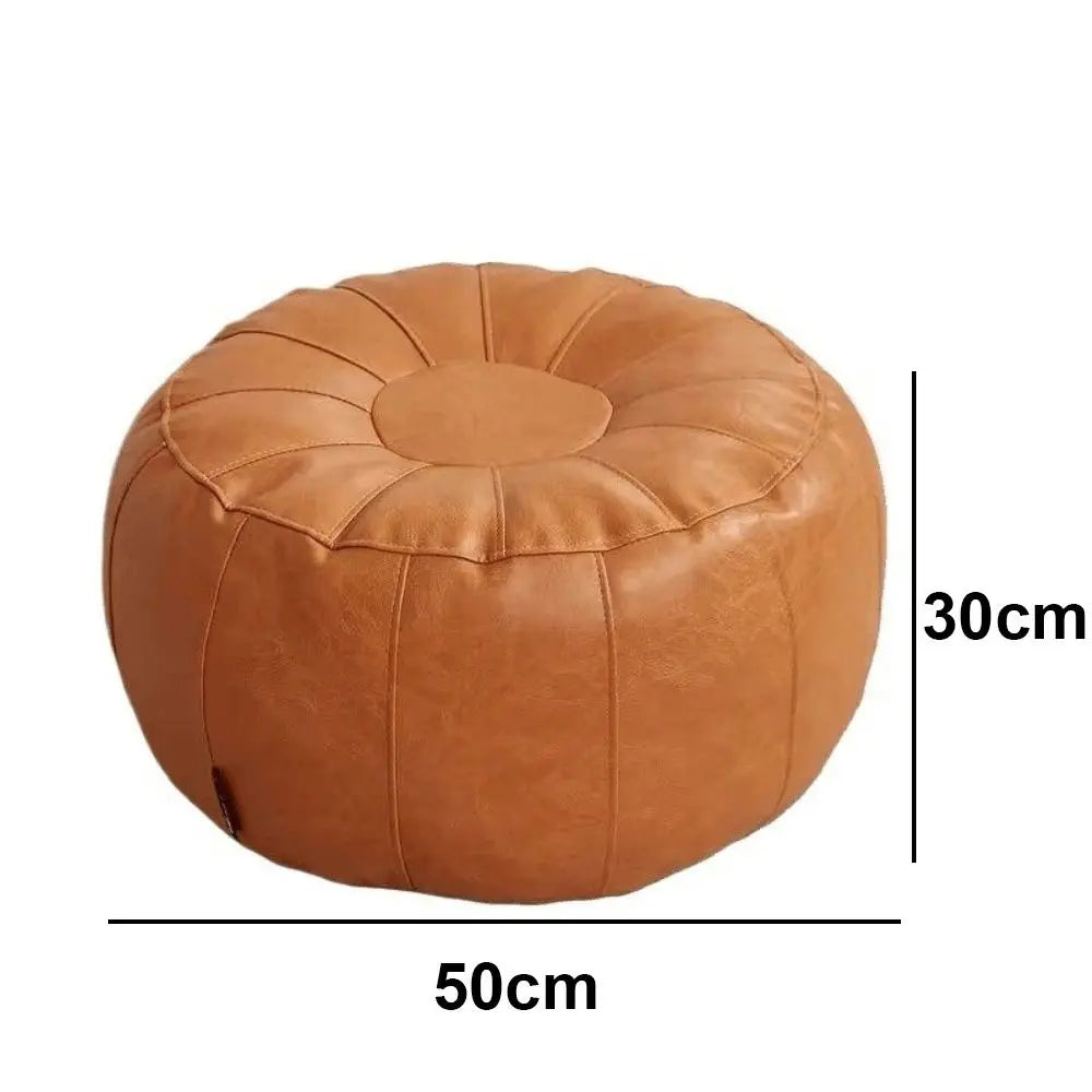 Round Storage Pouf, PU Leather