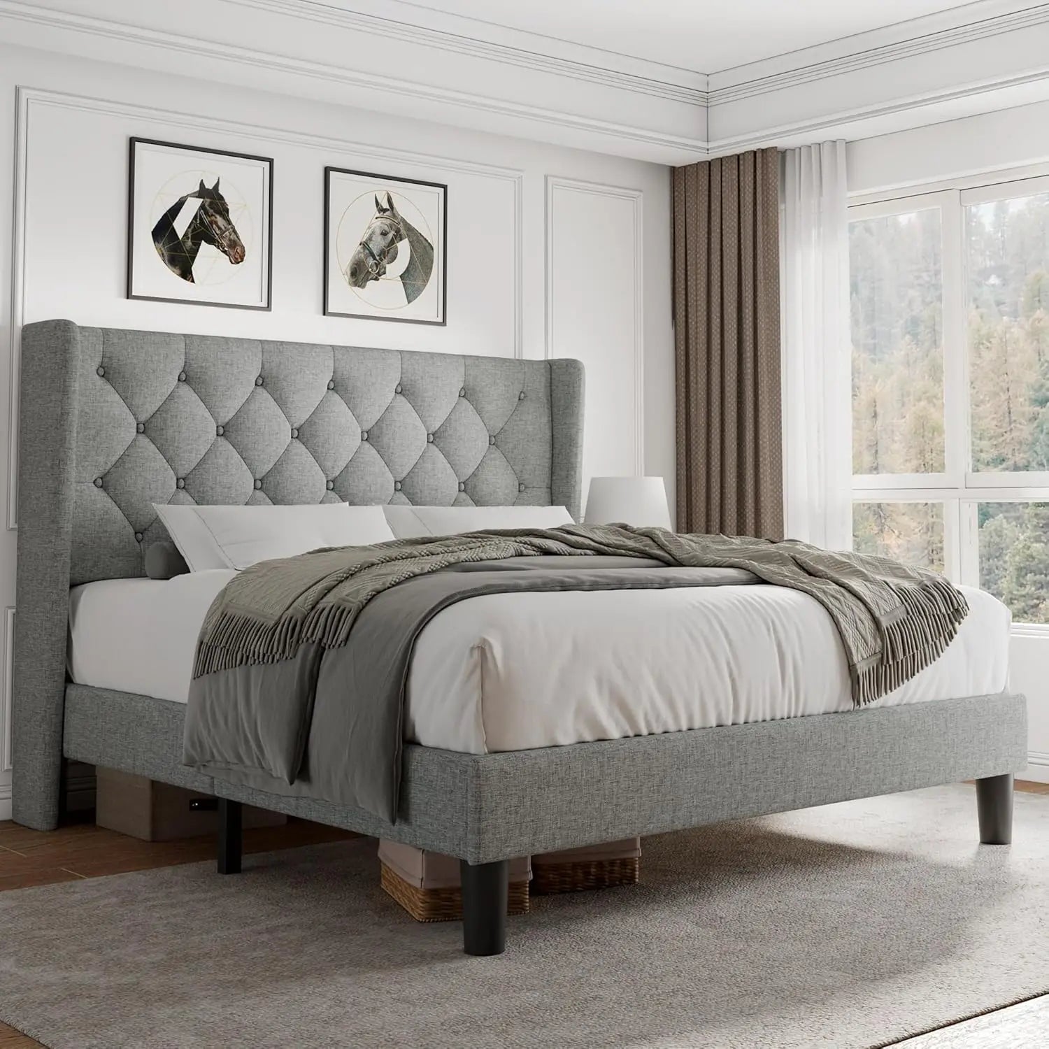 Velvet Tufted Platform Bed Frame