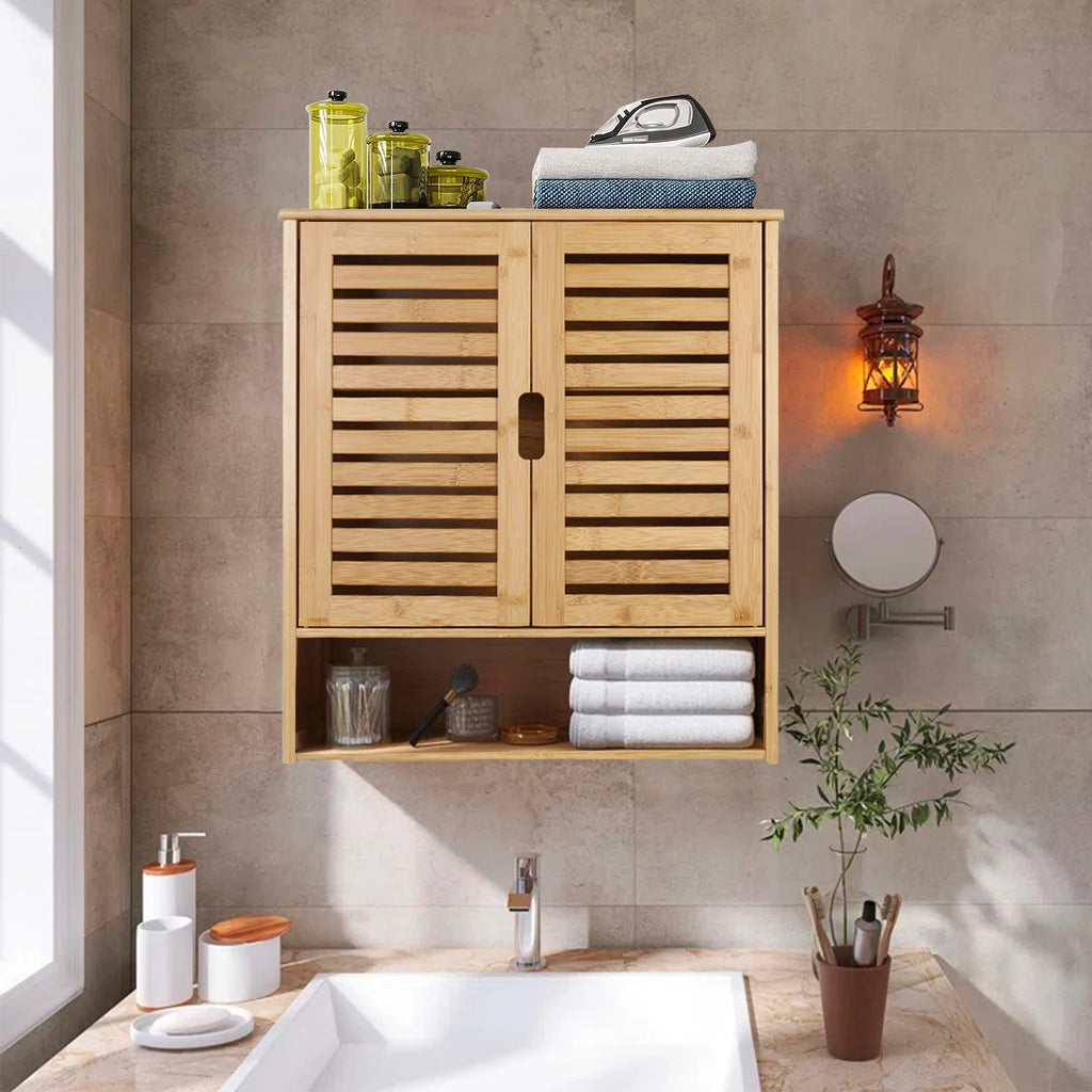 Wall-Mounted Bamboo Bathroom Cabinet