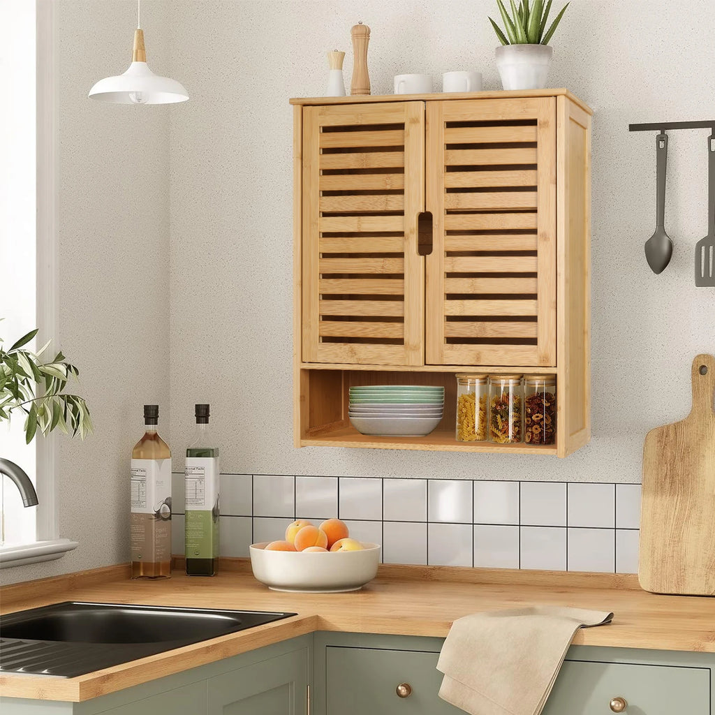 Wall-Mounted Bamboo Bathroom Cabinet