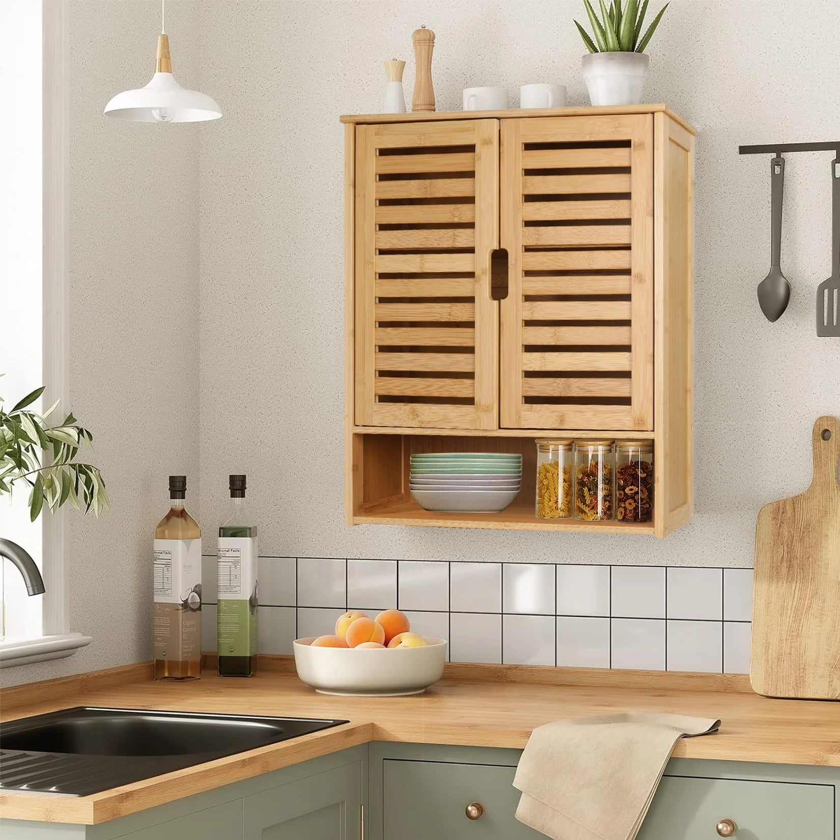 Wall-Mounted Bamboo Bathroom Cabinet