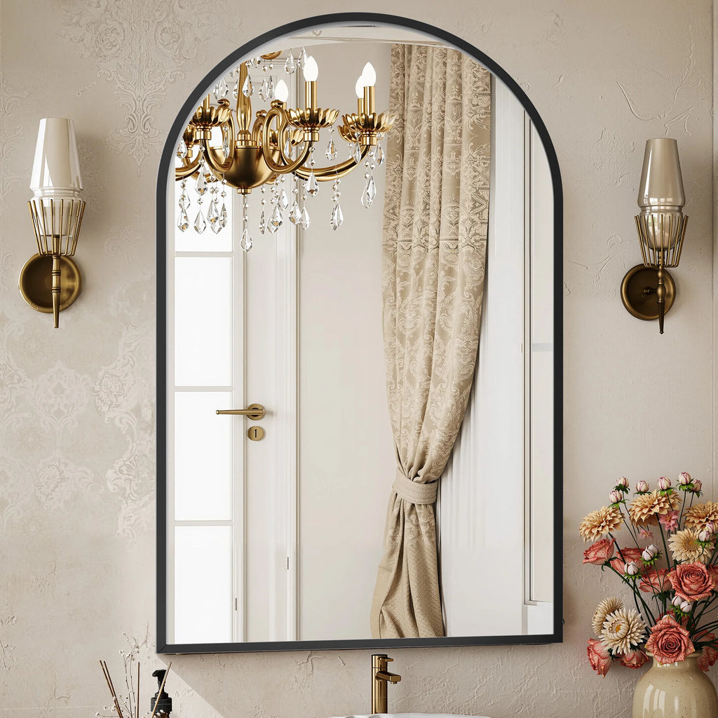 Arched Metal-Framed Wall Mirror