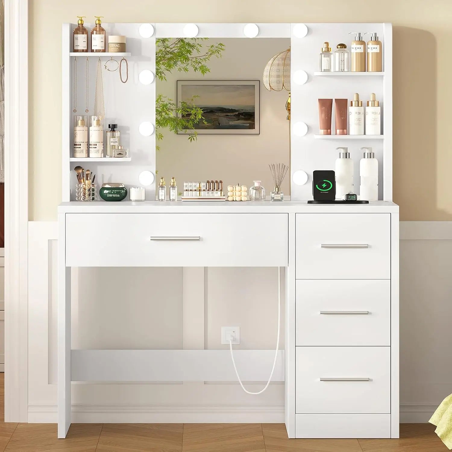 Makeup Vanity with Outlet & Storage