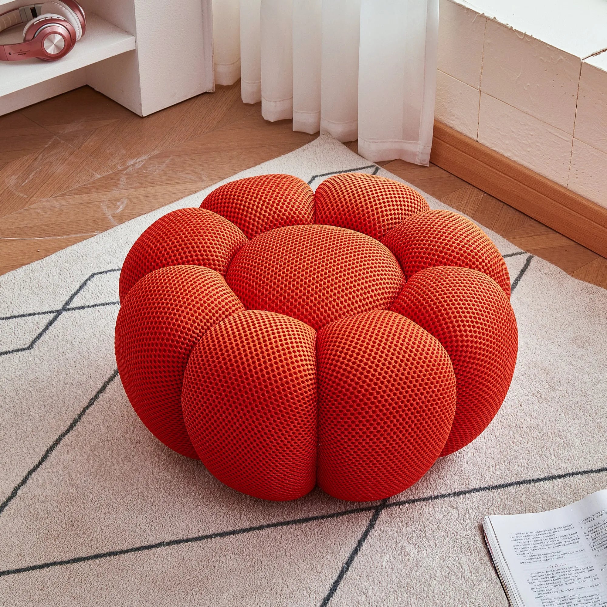 Round Fabric Footstool Ottoman