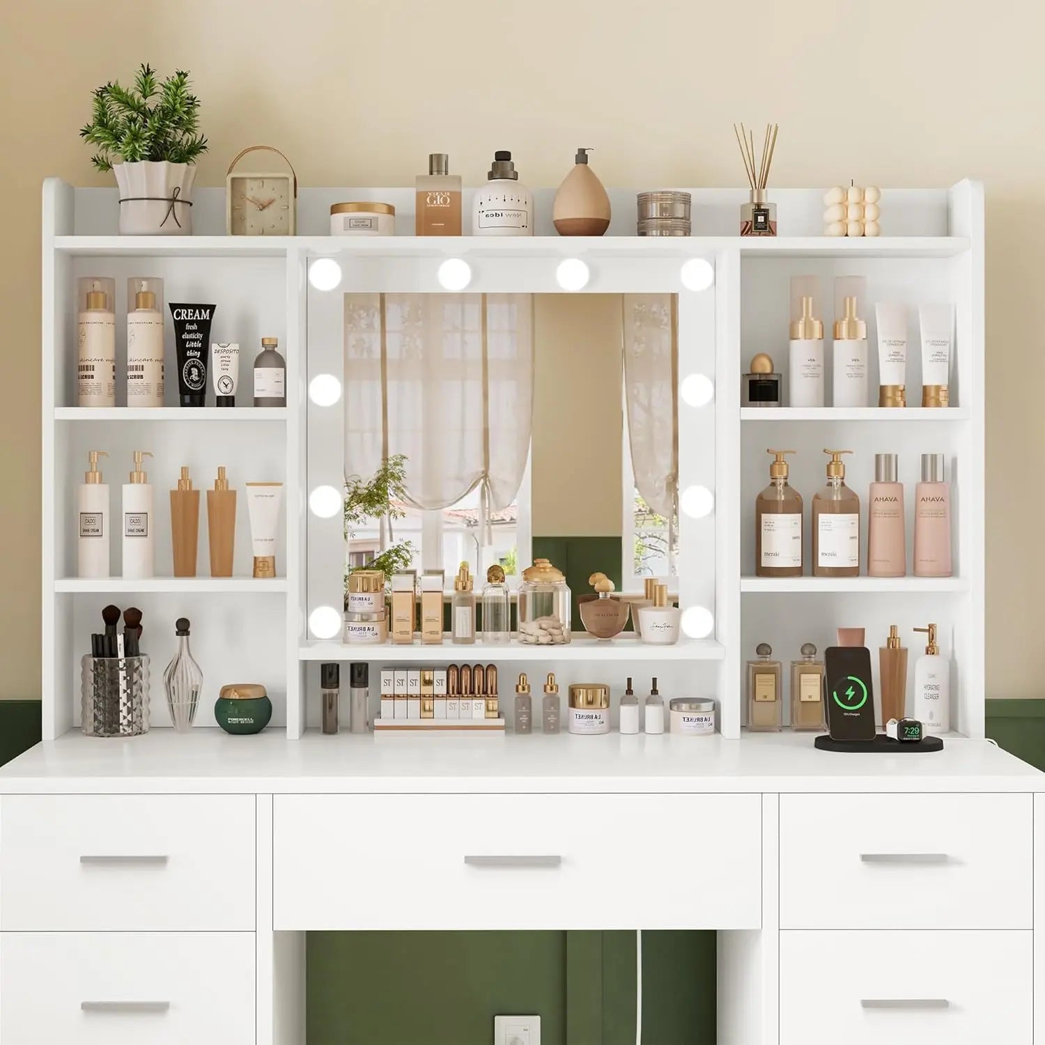 Makeup Vanity with Outlet & Storage
