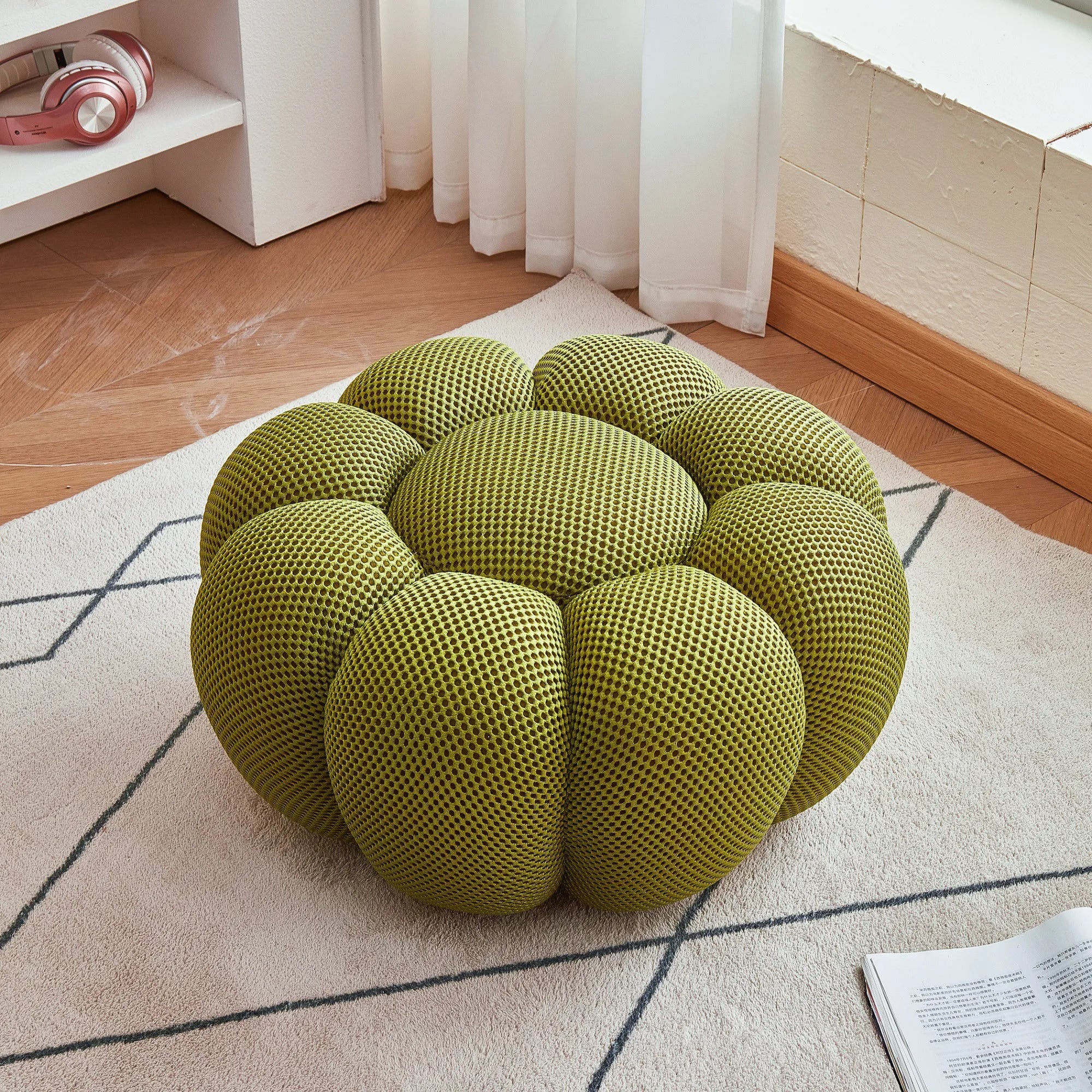 Round Fabric Footstool Ottoman