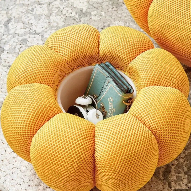 Round Fabric Footstool Ottoman