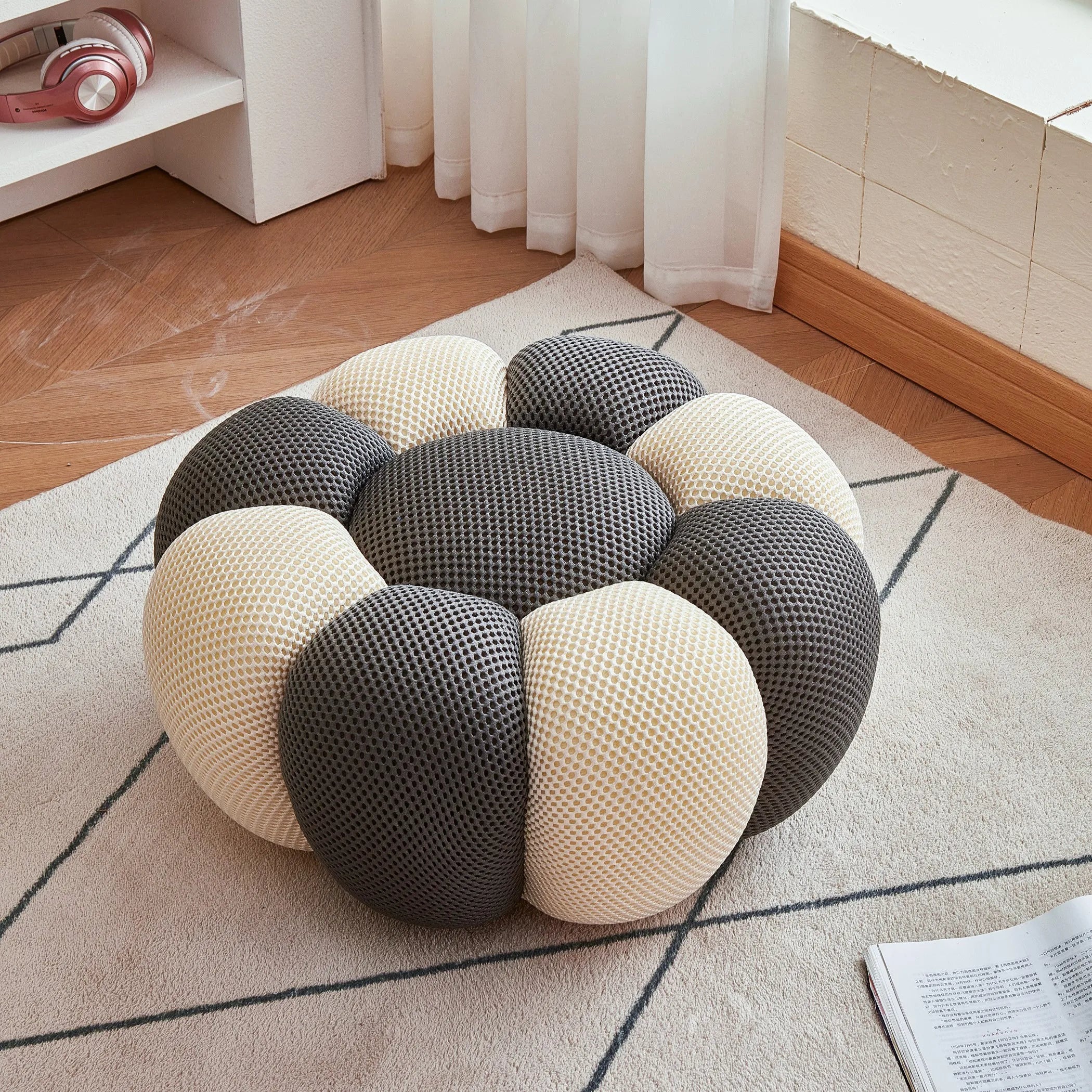 Round Fabric Footstool Ottoman