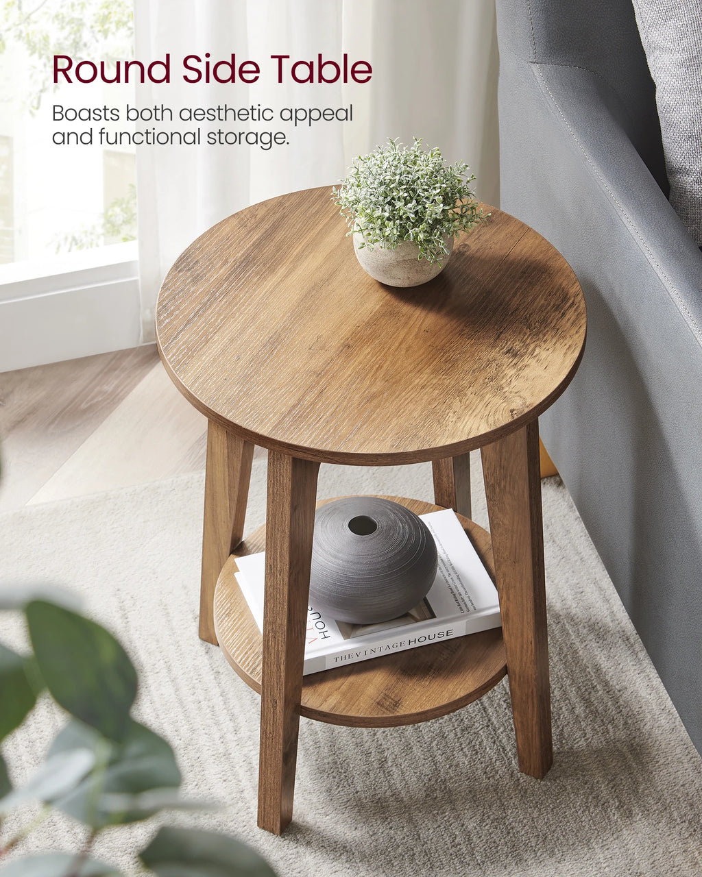 Round End Table with Shelf