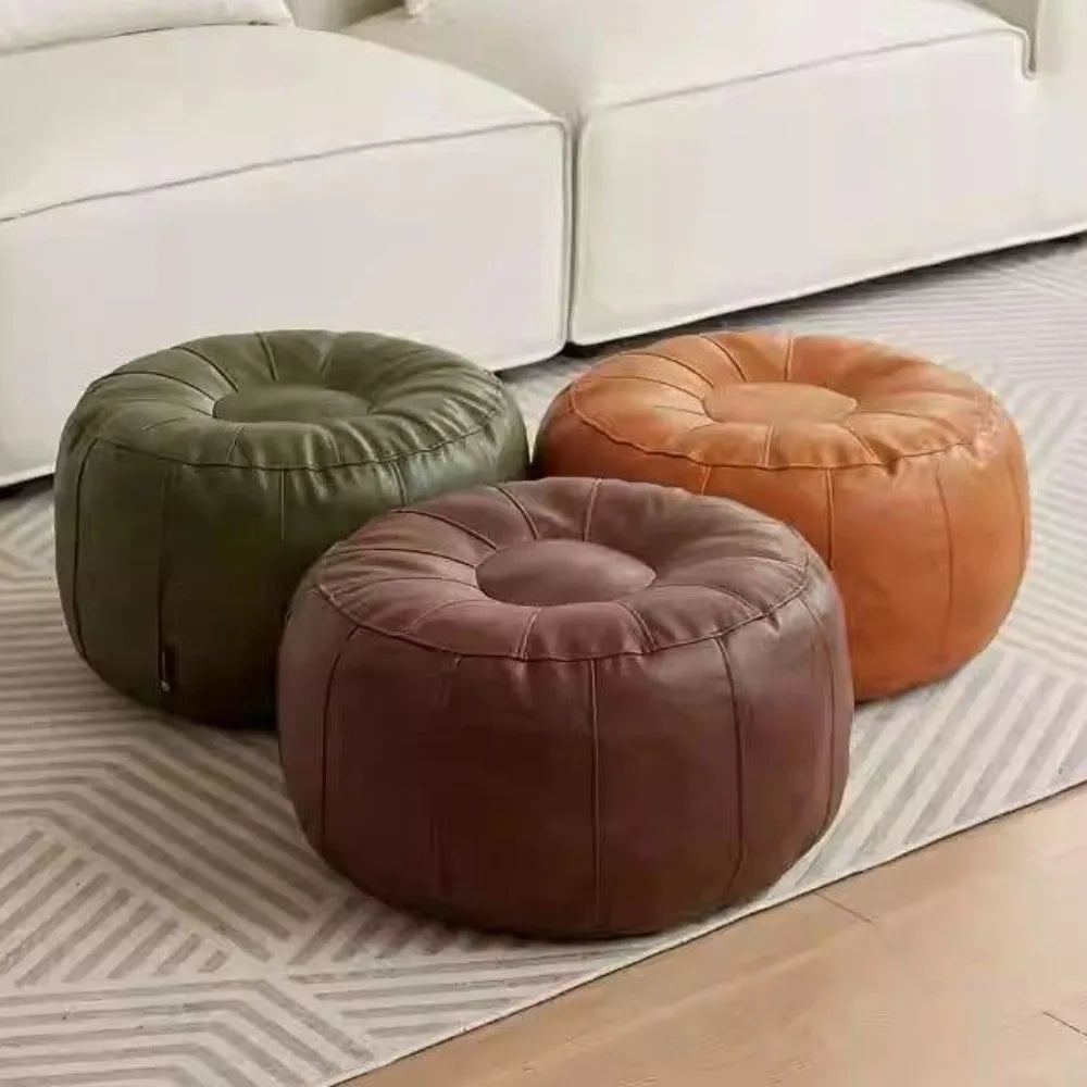 Round Storage Pouf, PU Leather