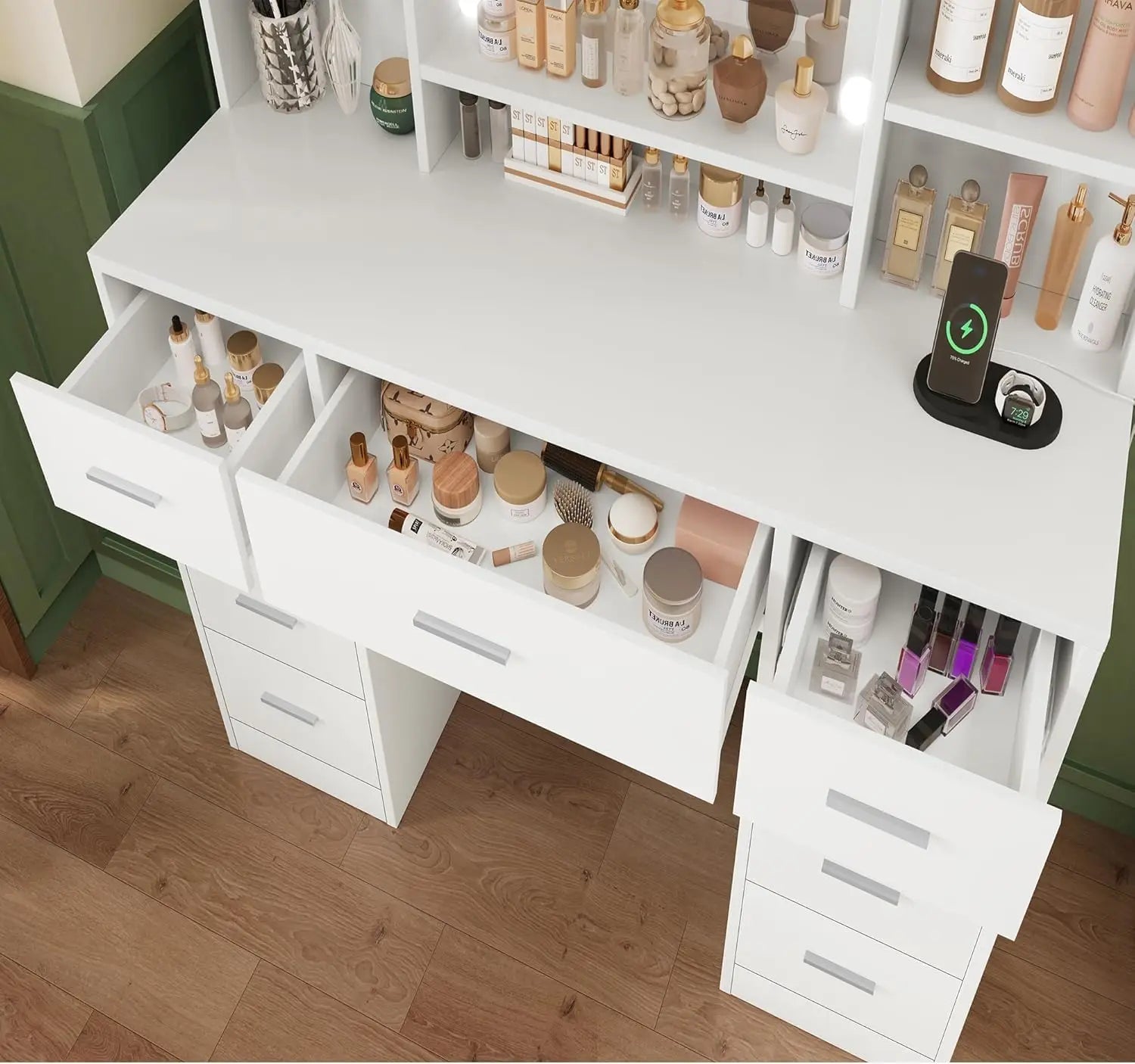 Makeup Vanity with Outlet & Storage