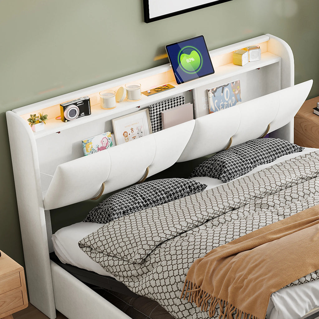 Upholstered Storage Bed Frame with LED & USB
