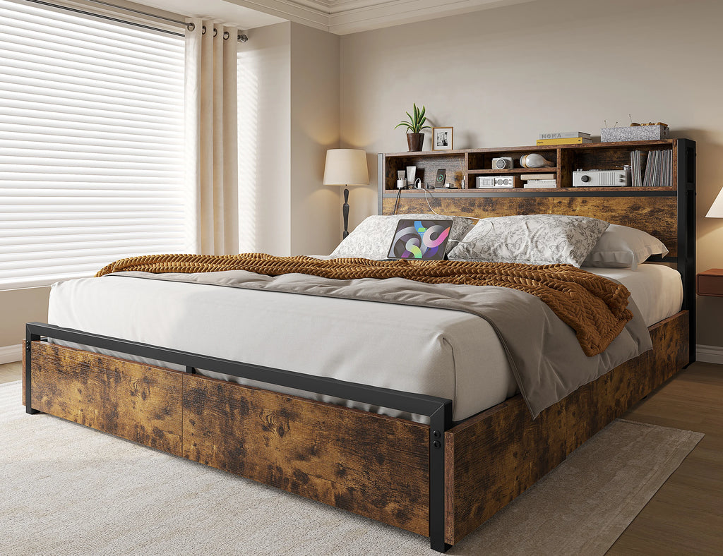 Metal Platform Bed with Storage Drawers