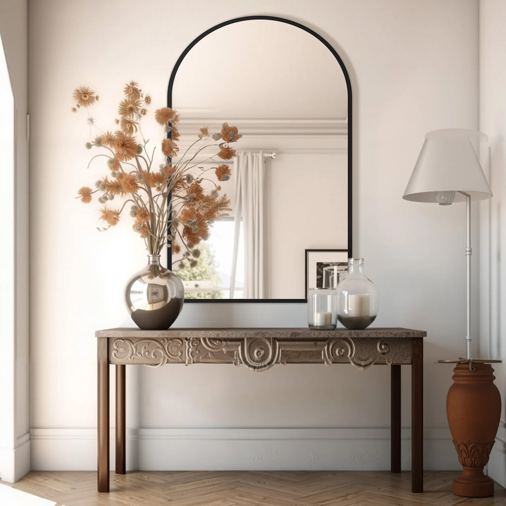 Arched Metal-Framed Wall Mirror