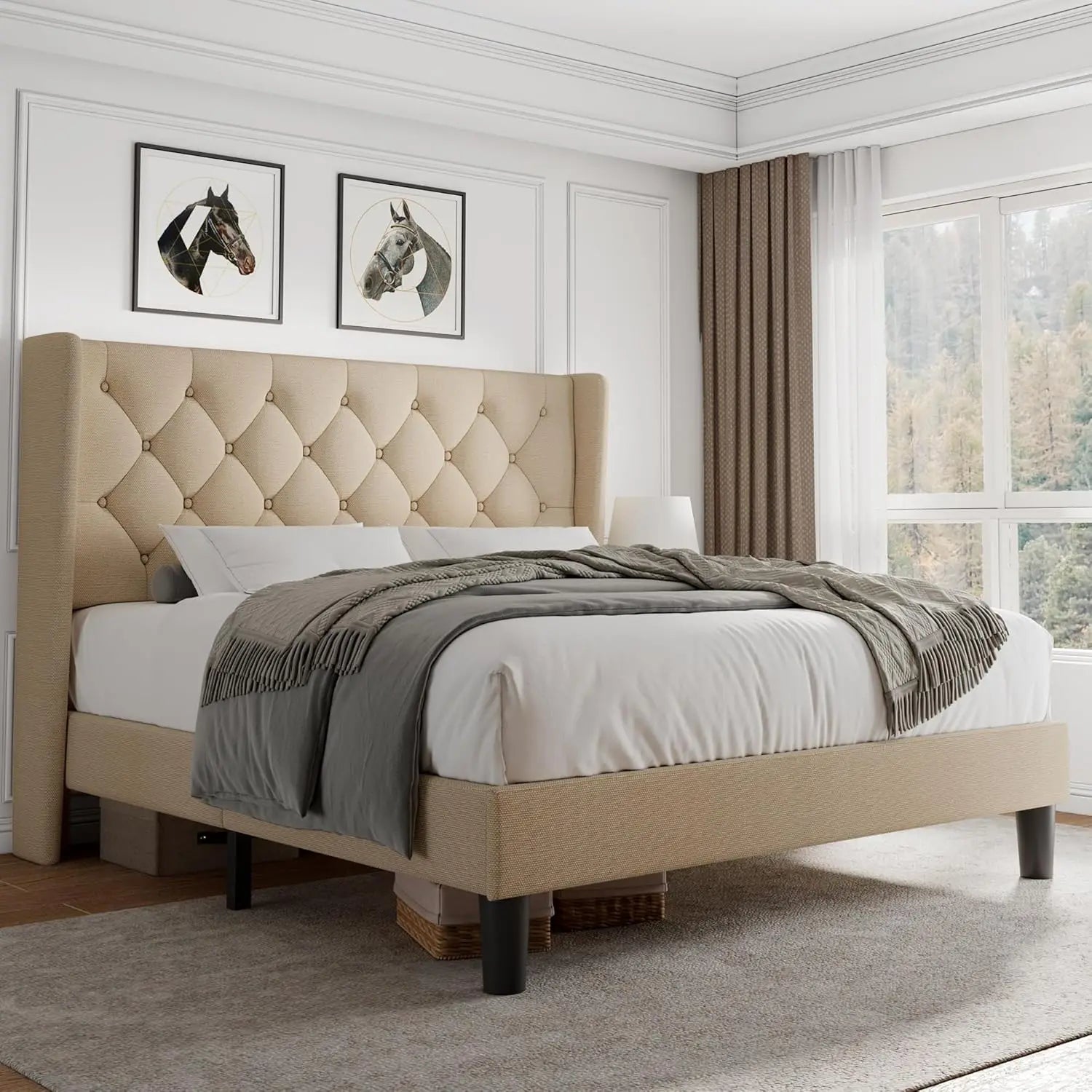 Velvet Tufted Platform Bed Frame