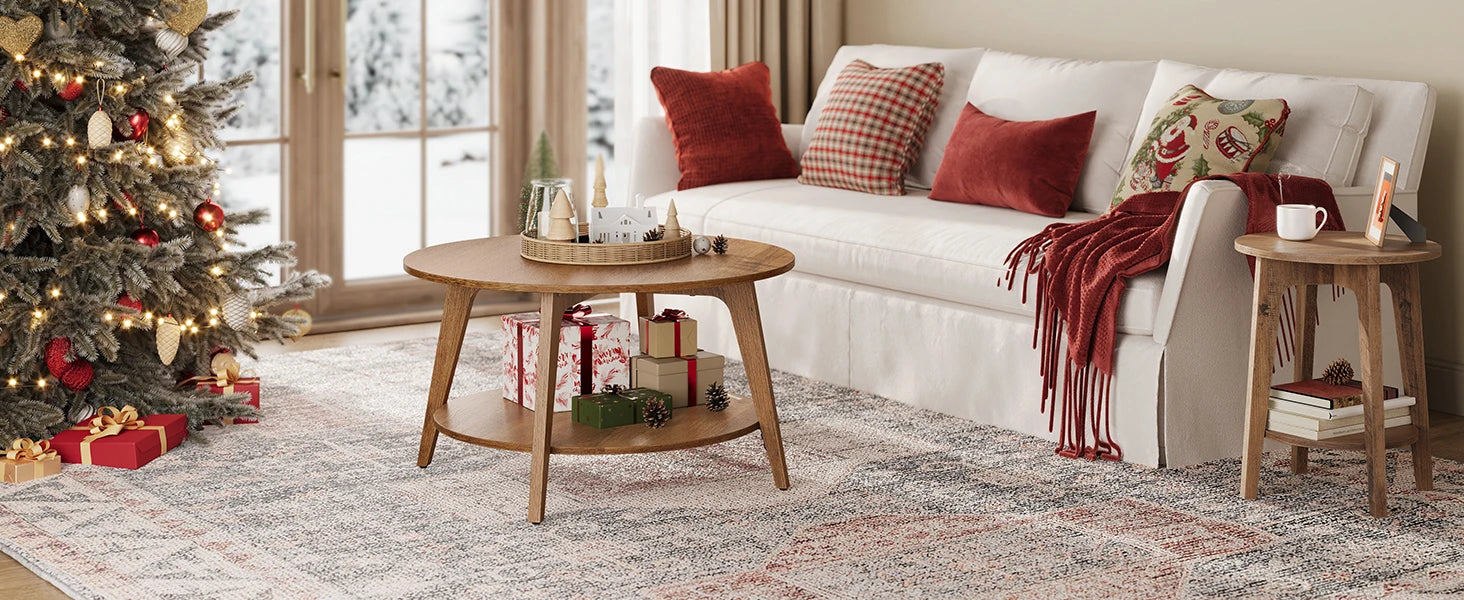 Round End Table with Shelf