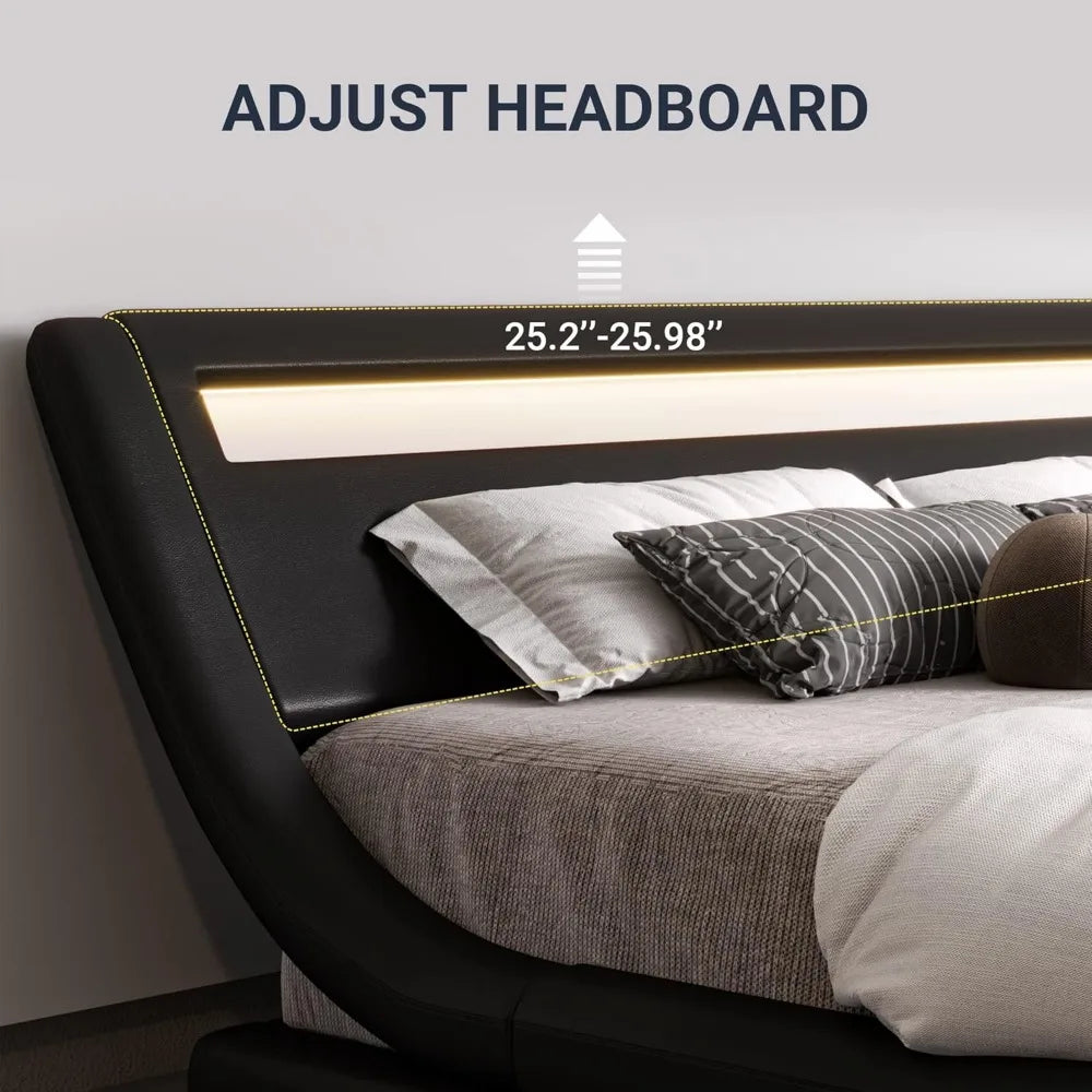 LED Platform Bed Frame, Faux Leather