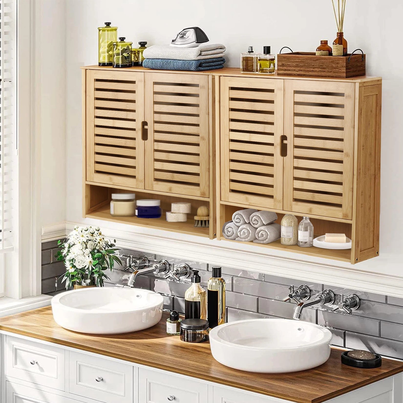 Wall-Mounted Bamboo Bathroom Cabinet