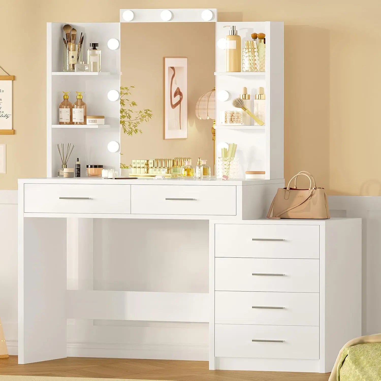 Makeup Vanity with Outlet & Storage
